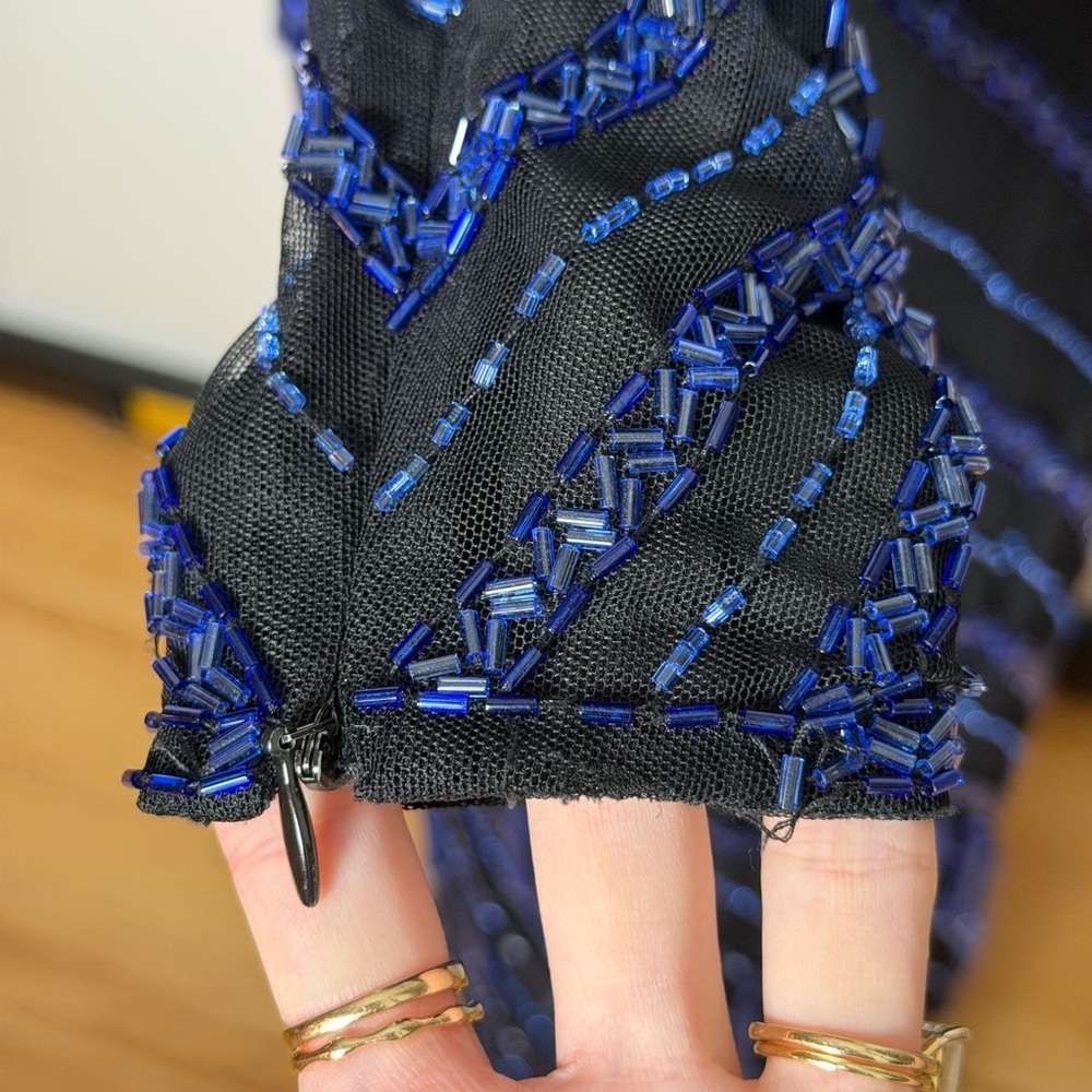 Vintage Lillie Rubin Embellished Cobalt Blue Silk Gown Size 4 - Picture 13 of 16